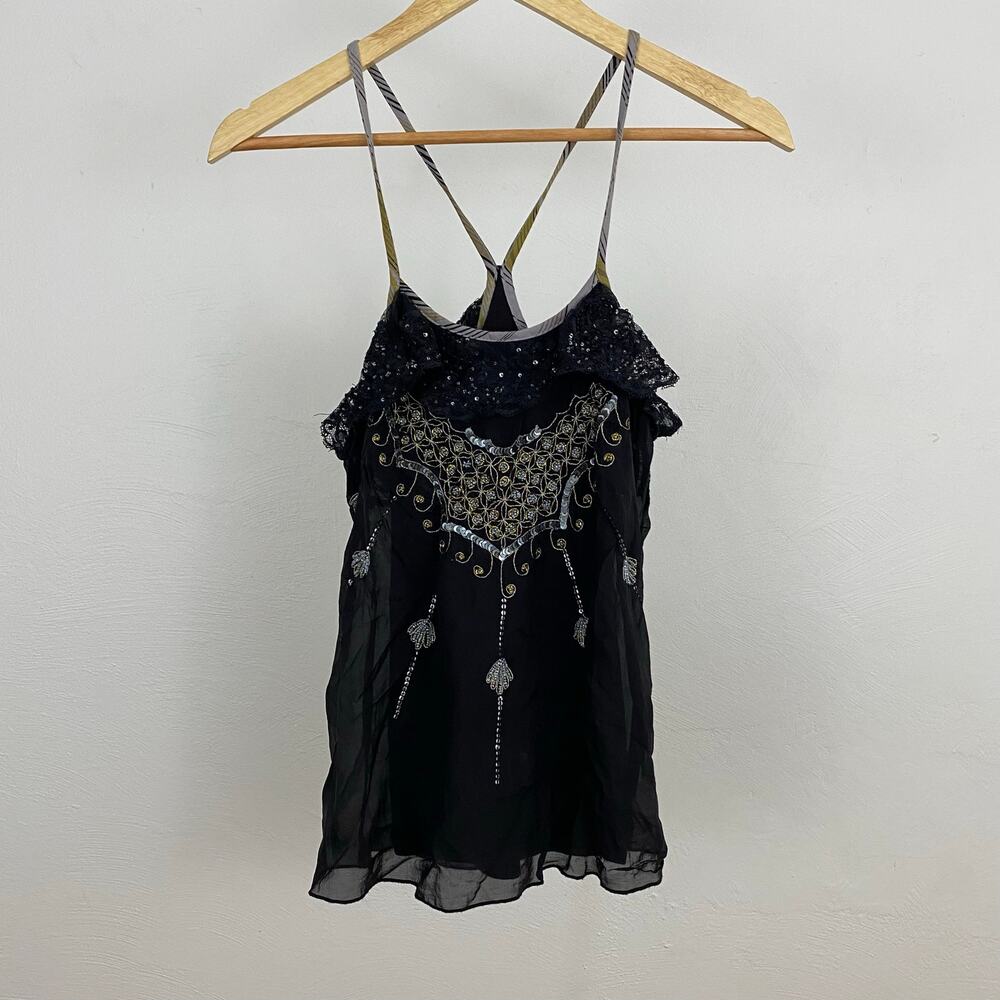 Free People Frosty Rosette Cami - Black Combo - Size 4